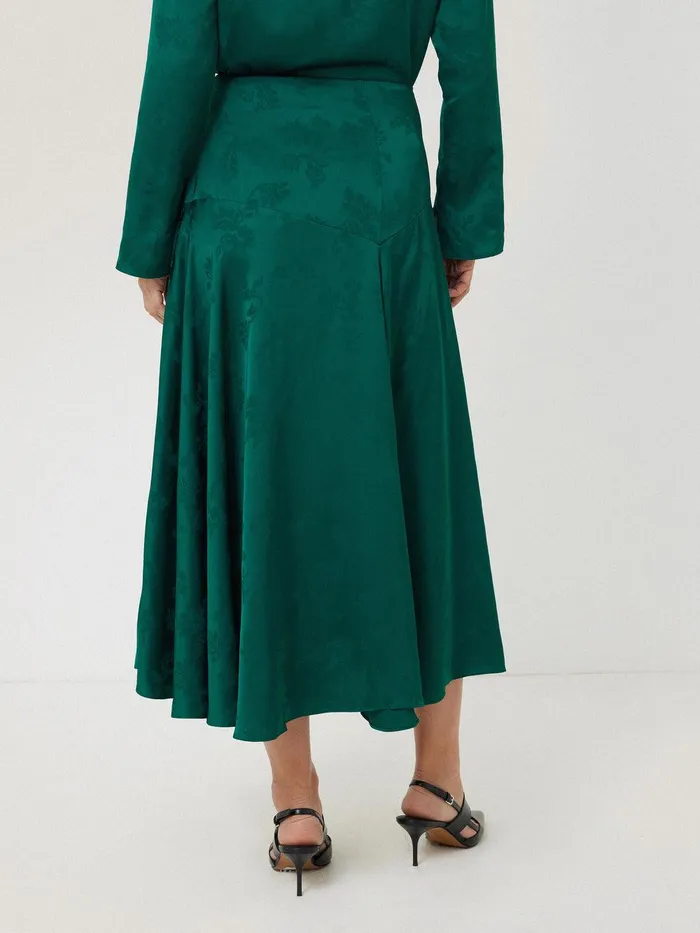 Women Floral Jacquard Midi Skirt Green Jigsaw Skirts