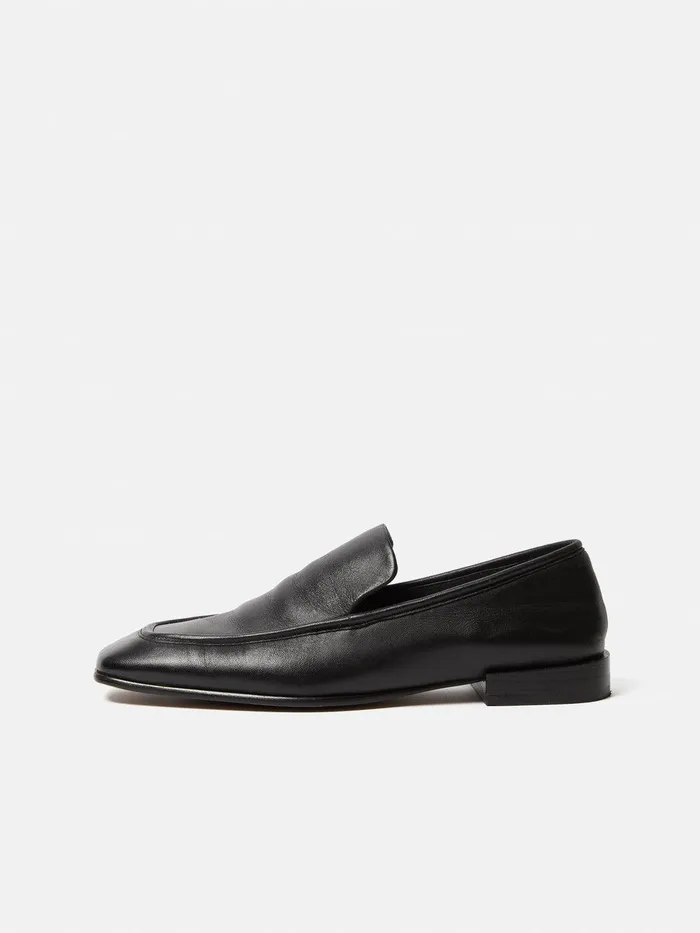 Women Frame Leather Loafer Black Jigsaw Flats