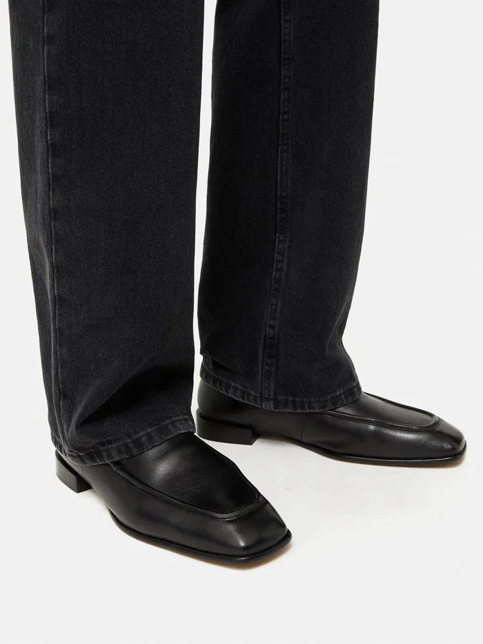 Women Frame Leather Loafer Black Jigsaw Flats