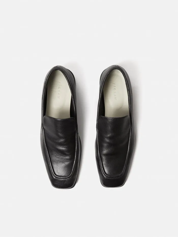 Women Frame Leather Loafer Black Jigsaw Flats