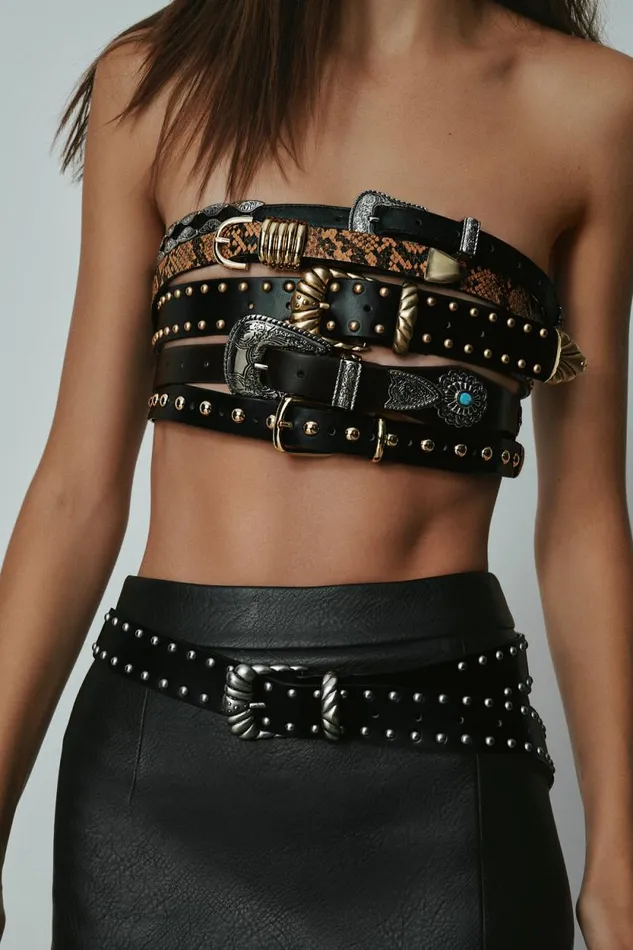 Women GOOD AMERICAN Belts WIDE STUDDED WESTERNBELT Black001