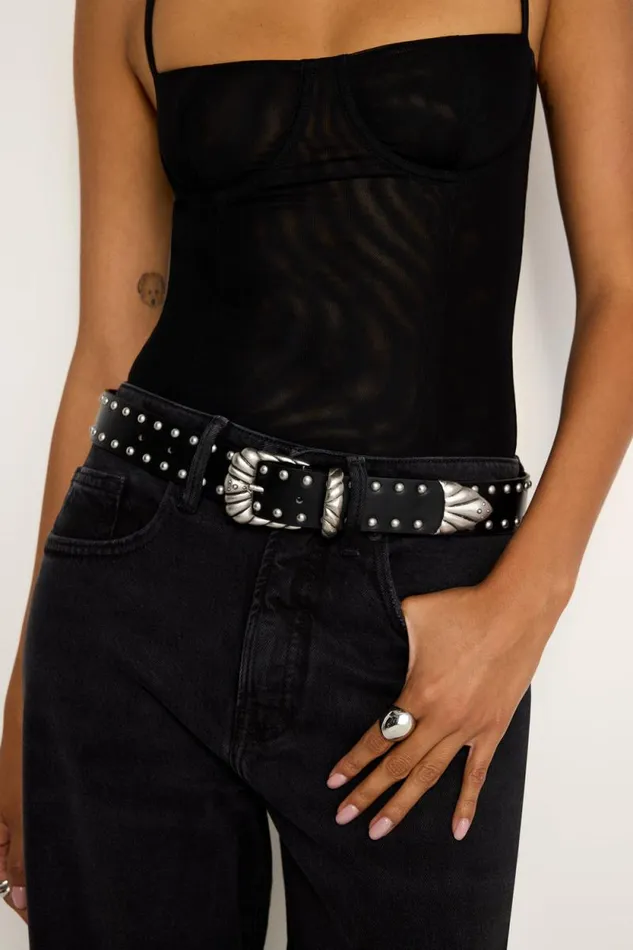 Women GOOD AMERICAN Belts WIDE STUDDED WESTERNBELT Black001