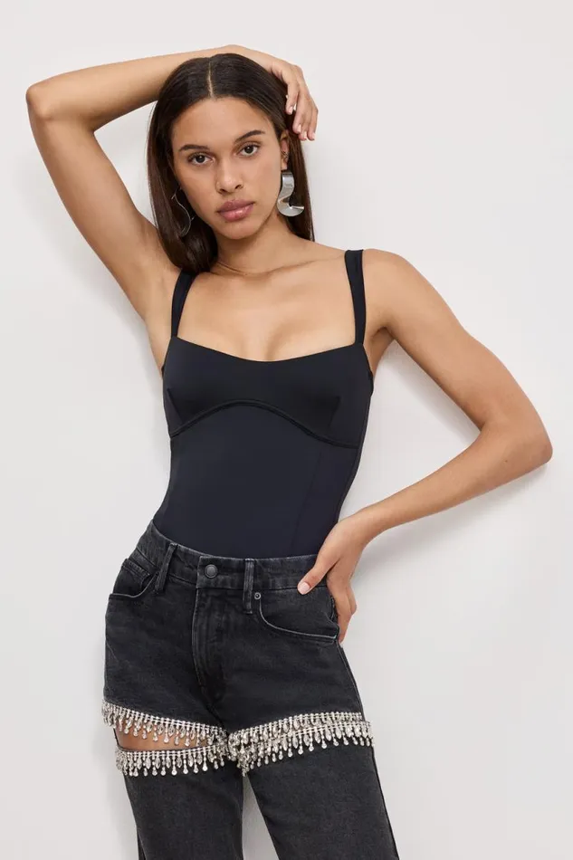 Women GOOD AMERICAN Bodysuits SWEETHEART SCUBA TANKBODYSUIT Black001