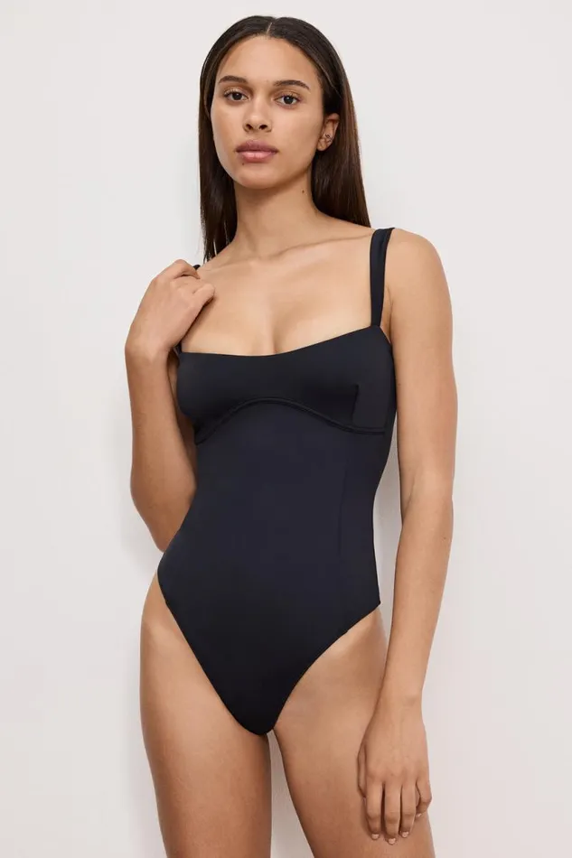 Women GOOD AMERICAN Bodysuits SWEETHEART SCUBA TANKBODYSUIT Black001