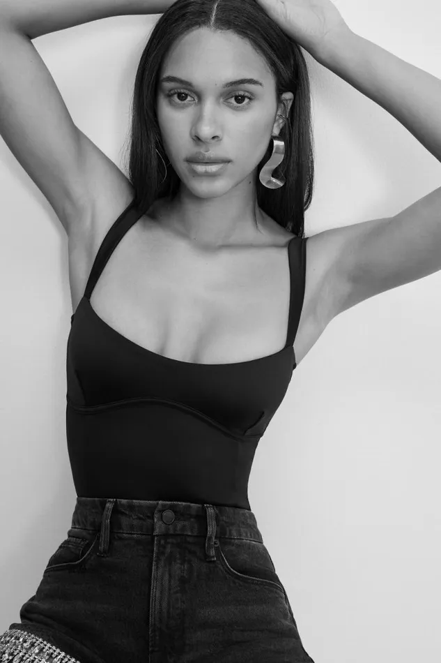 Women GOOD AMERICAN Bodysuits SWEETHEART SCUBA TANKBODYSUIT Black001