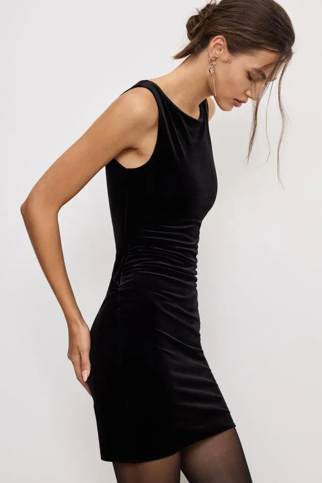 Women GOOD AMERICAN Dresses VELVET RUCHED MINIDRESS Black001