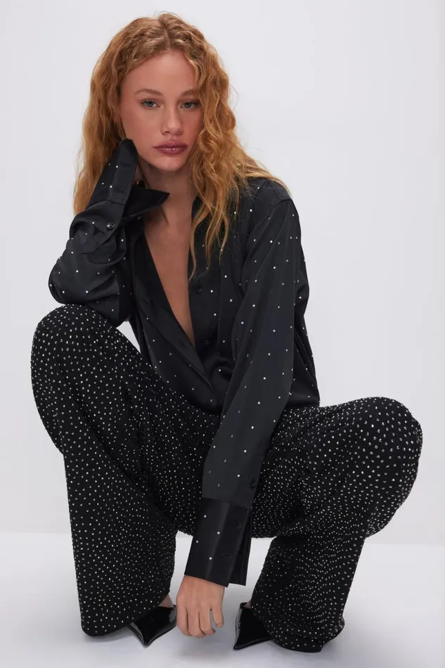 Women GOOD AMERICAN Jeans GOOD EASE RELAXED SPARKLEJEANS Black323