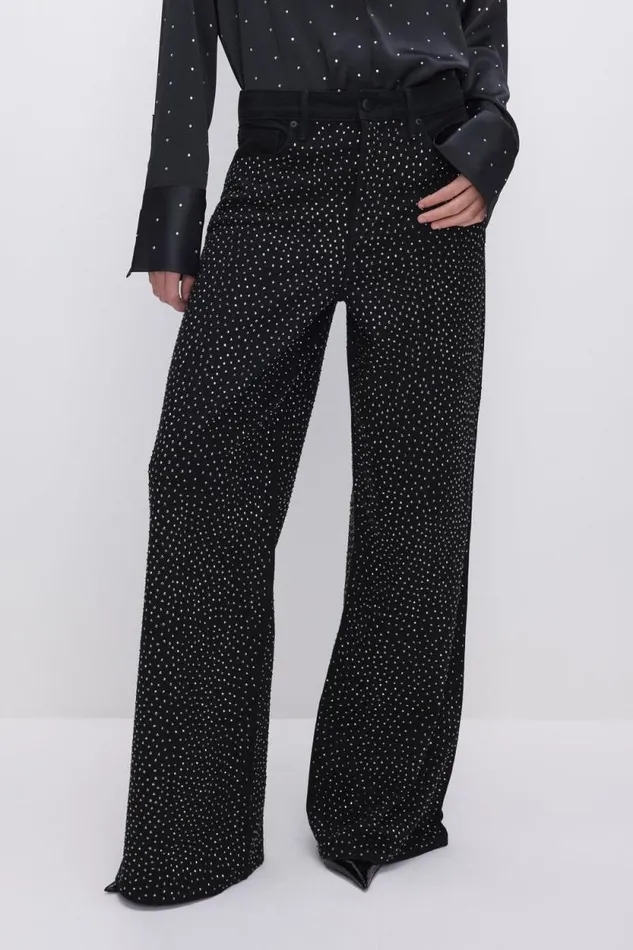 Women GOOD AMERICAN Jeans GOOD EASE RELAXED SPARKLEJEANS Black323
