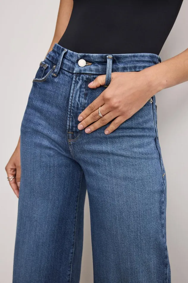 Women GOOD AMERICAN Jeans SOFTTECH GOOD WAIST CROPPED PALAZZOJEANS Indigo737