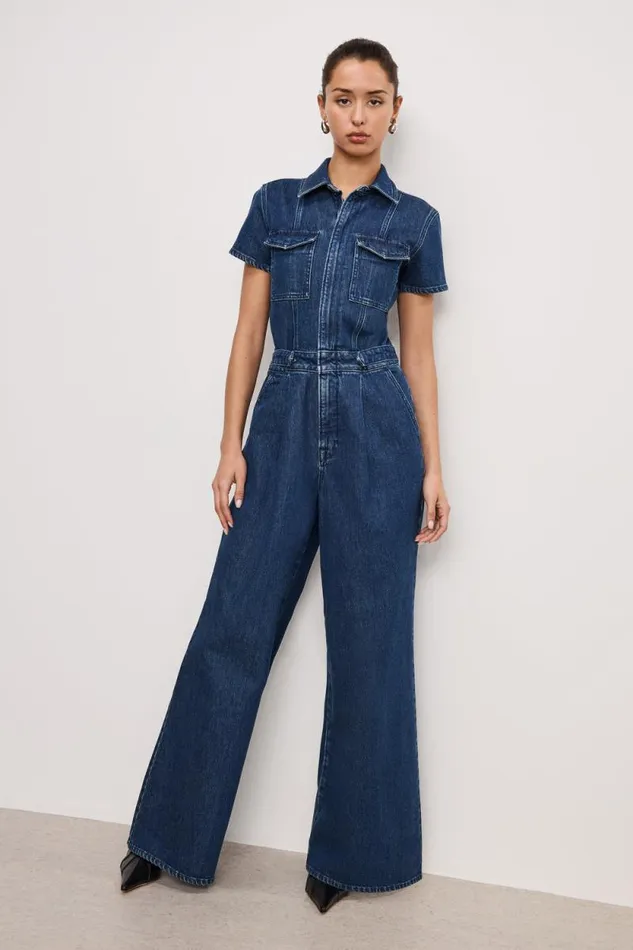Women GOOD AMERICAN Jumpsuits FIT FOR SUCCESS PLEATED WIDELEG Indigo724