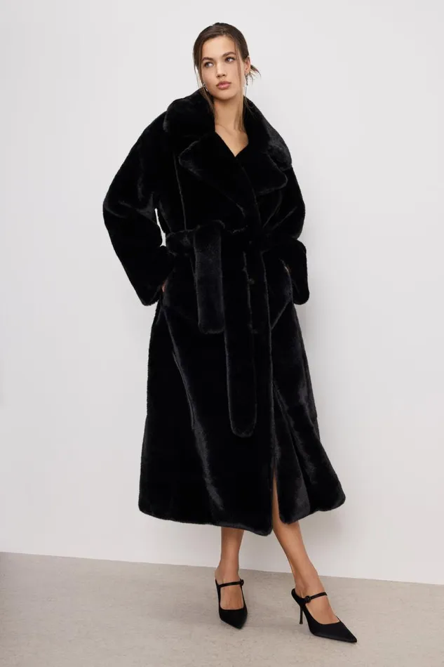 Women GOOD AMERICAN Outerwear FAUX FURCOAT Black001