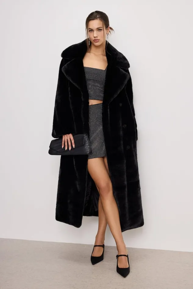 Women GOOD AMERICAN Outerwear FAUX FURCOAT Black001