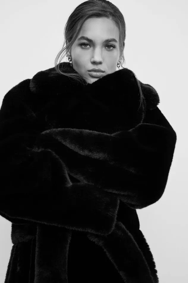 Women GOOD AMERICAN Outerwear FAUX FURCOAT Black001