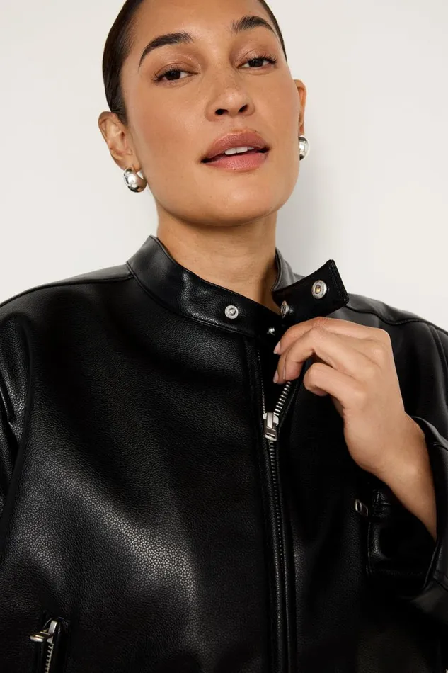 Women GOOD AMERICAN Outerwear FAUX LEATHER MOTOJACKET Black001