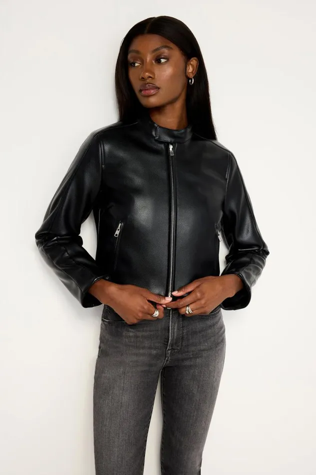 Women GOOD AMERICAN Outerwear FAUX LEATHER MOTOJACKET Black001