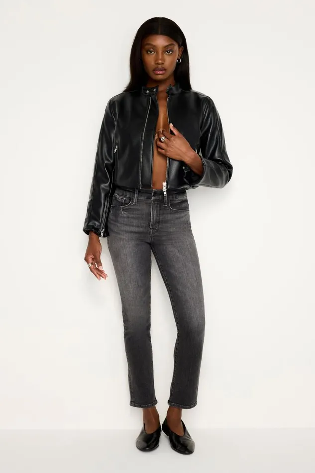 Women GOOD AMERICAN Outerwear FAUX LEATHER MOTOJACKET Black001