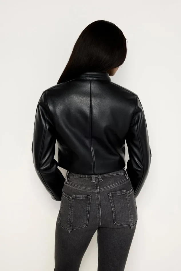 Women GOOD AMERICAN Outerwear FAUX LEATHER MOTOJACKET Black001