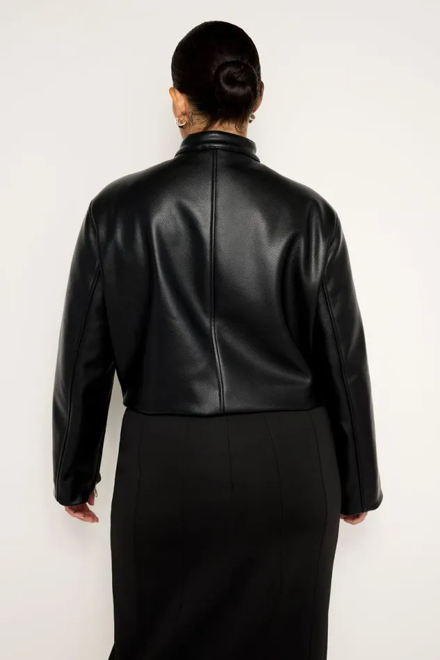 Women GOOD AMERICAN Outerwear FAUX LEATHER MOTOJACKET Black001