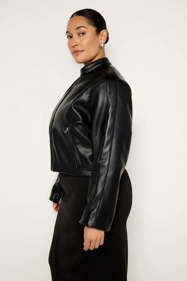 Women GOOD AMERICAN Outerwear FAUX LEATHER MOTOJACKET Black001