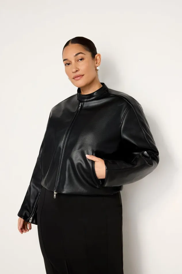 Women GOOD AMERICAN Outerwear FAUX LEATHER MOTOJACKET Black001