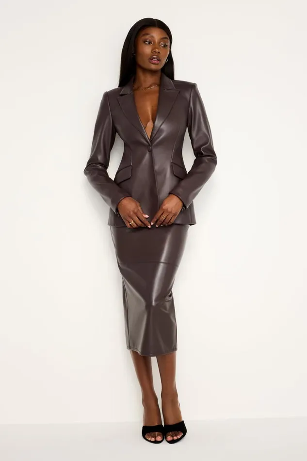 Women GOOD AMERICAN Outerwear FAUX LEATHER SCULPTEDBLAZER Bark003