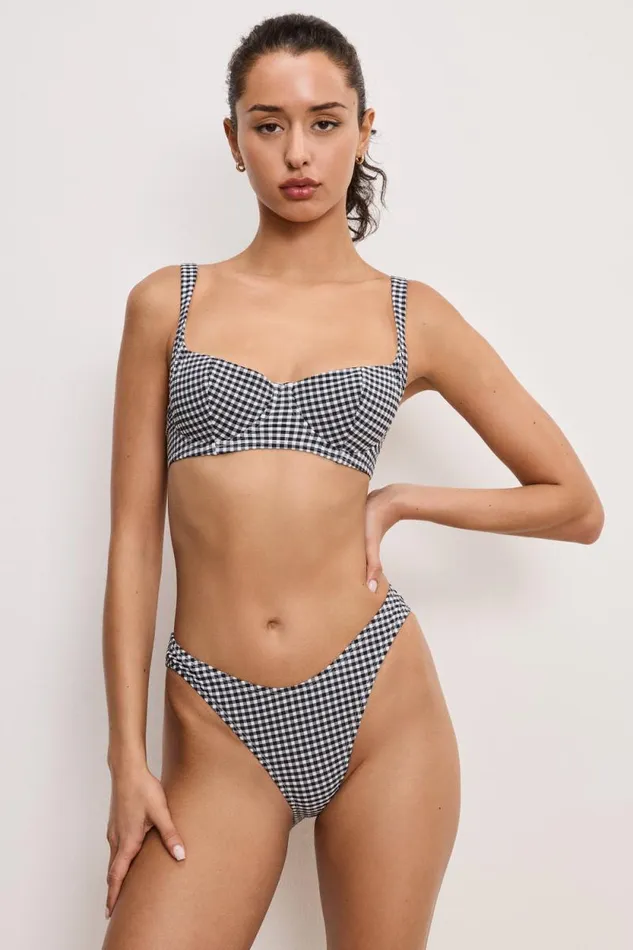 Women GOOD AMERICAN Swim BALCONETTE BIKINITOP Black Gingham007