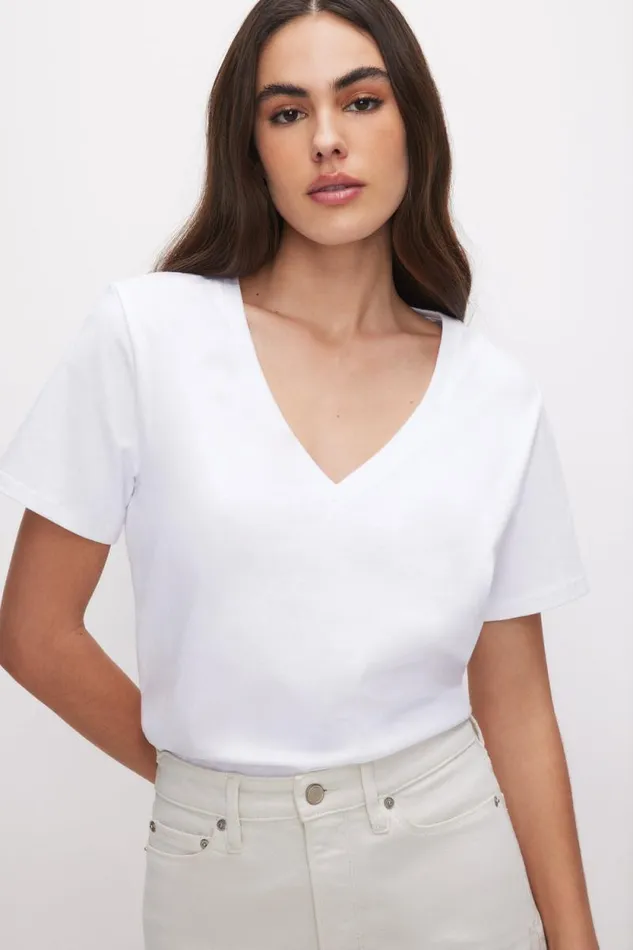 Women GOOD AMERICAN Tops COTTON CLASSIC VNECKTEE White001