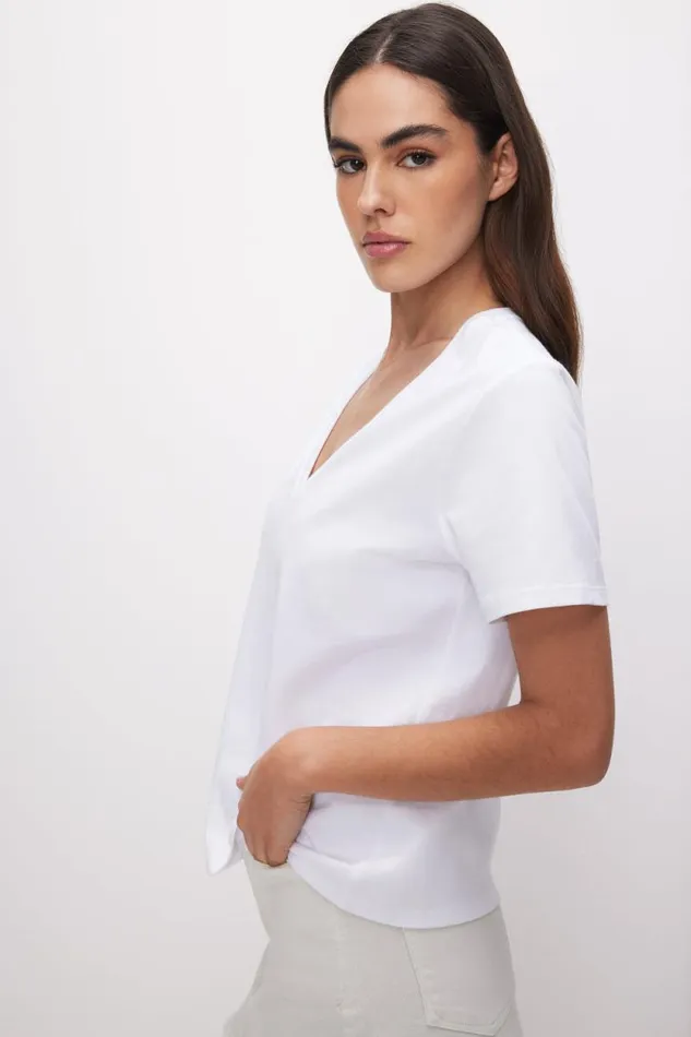 Women GOOD AMERICAN Tops COTTON CLASSIC VNECKTEE White001
