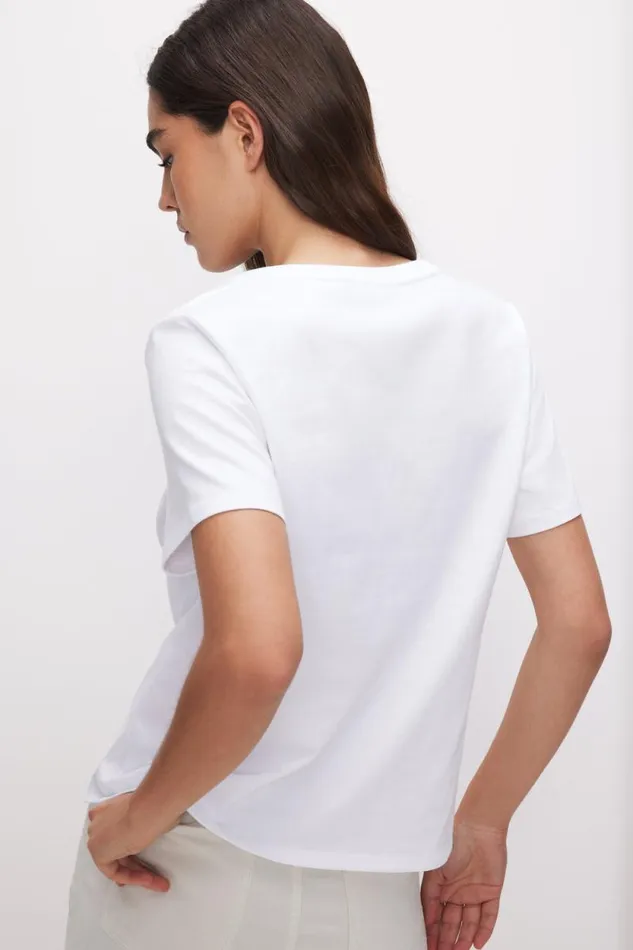 Women GOOD AMERICAN Tops COTTON CLASSIC VNECKTEE White001