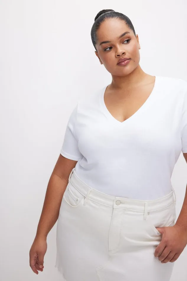 Women GOOD AMERICAN Tops COTTON CLASSIC VNECKTEE White001