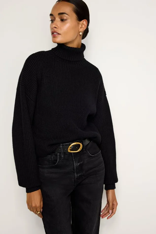 Women GOOD AMERICAN Tops COZY RIBBEDTURTLENECK Black001