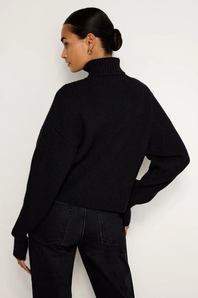 Women GOOD AMERICAN Tops COZY RIBBEDTURTLENECK Black001