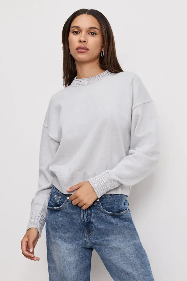 Women GOOD AMERICAN Tops CRYSTAL CREWNECKSWEATER Heather Grey001