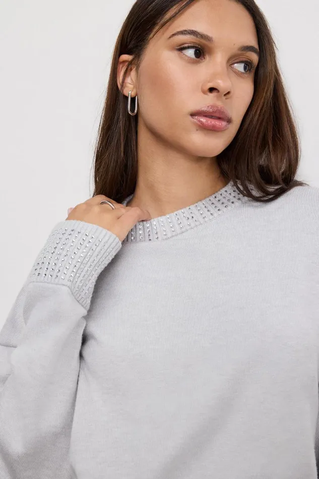 Women GOOD AMERICAN Tops CRYSTAL CREWNECKSWEATER Heather Grey001