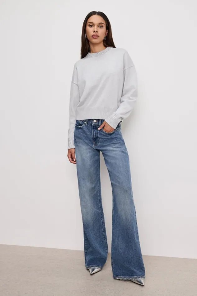 Women GOOD AMERICAN Tops CRYSTAL CREWNECKSWEATER Heather Grey001
