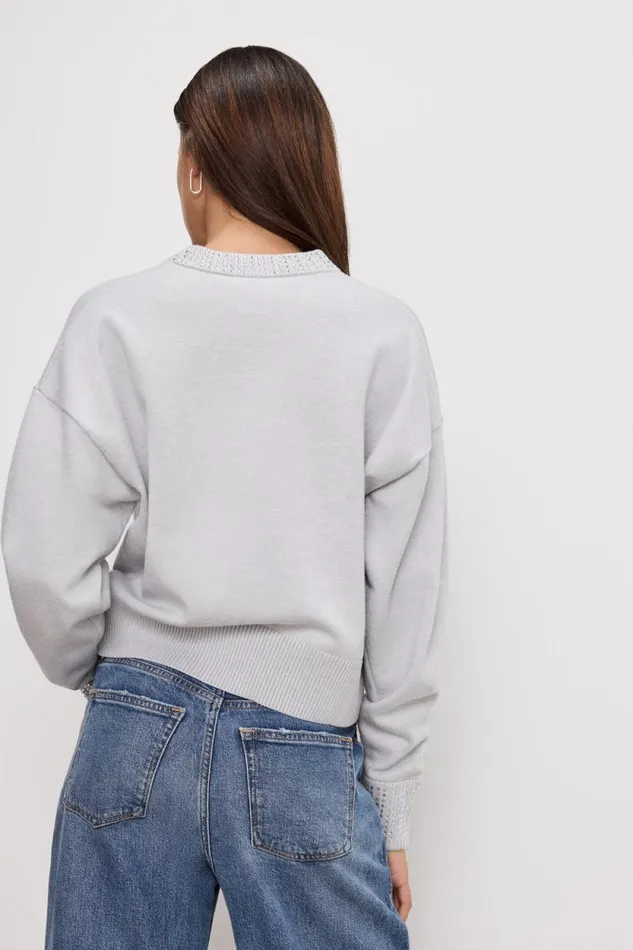 Women GOOD AMERICAN Tops CRYSTAL CREWNECKSWEATER Heather Grey001