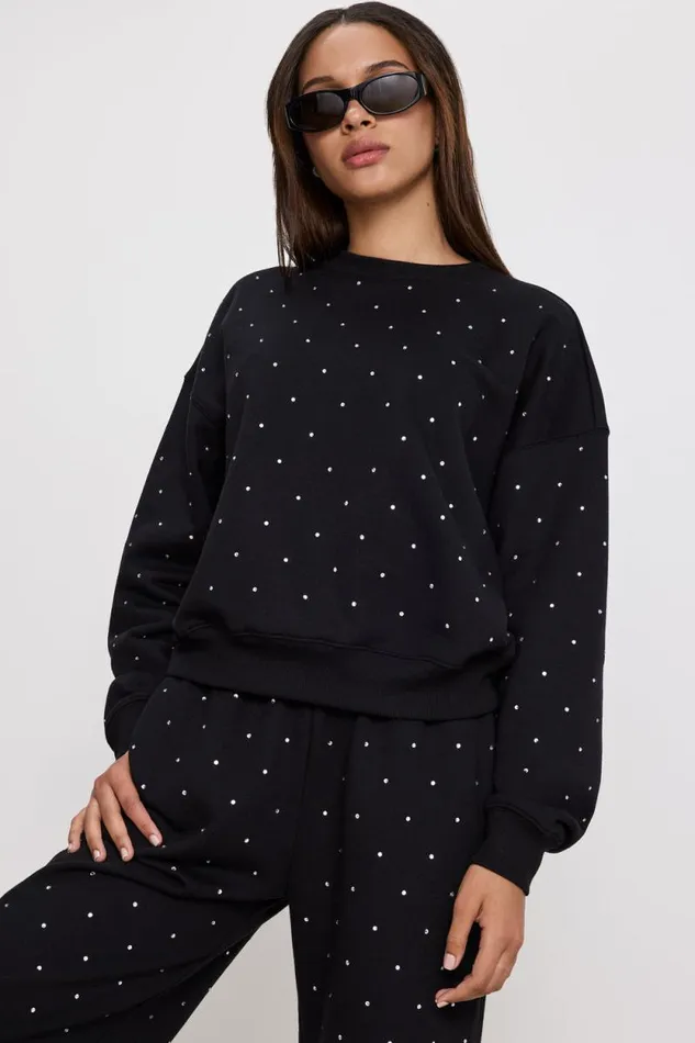 Women GOOD AMERICAN Tops CRYSTAL CREWNECKSWEATSHIRT Black001