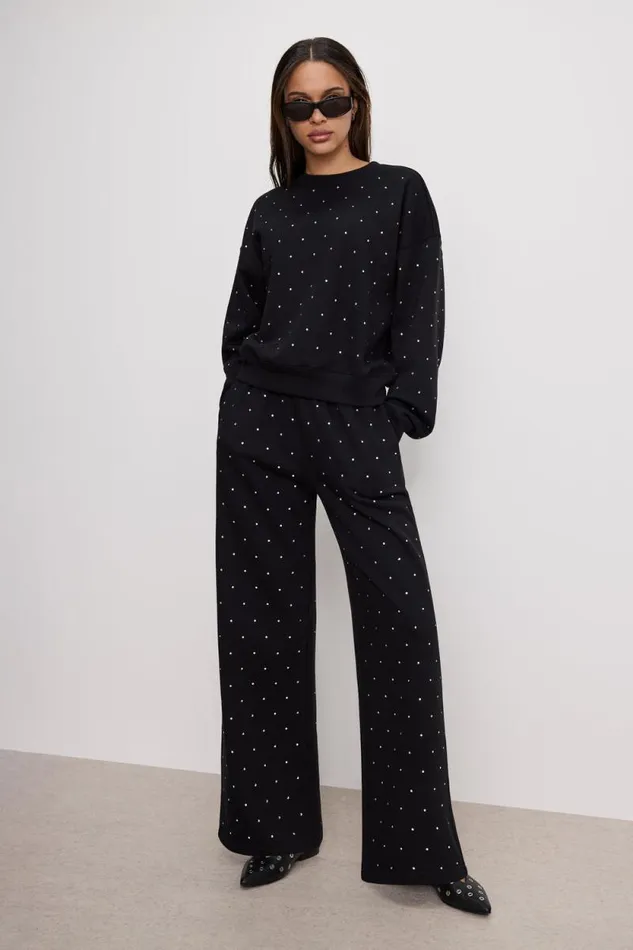 Women GOOD AMERICAN Tops CRYSTAL CREWNECKSWEATSHIRT Black001