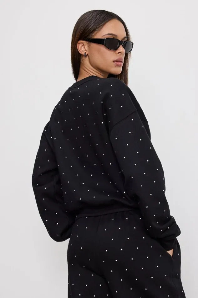 Women GOOD AMERICAN Tops CRYSTAL CREWNECKSWEATSHIRT Black001