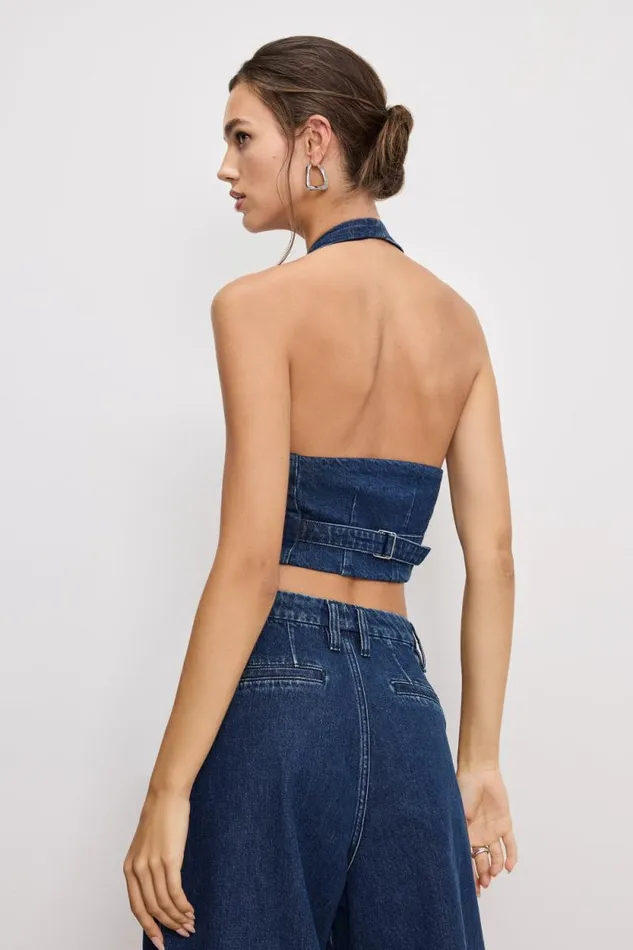 Women GOOD AMERICAN Tops DENIM HALTERVEST Indigo724 Women GOOD AMERICAN Tops DENIM HALTERVEST Indigo724