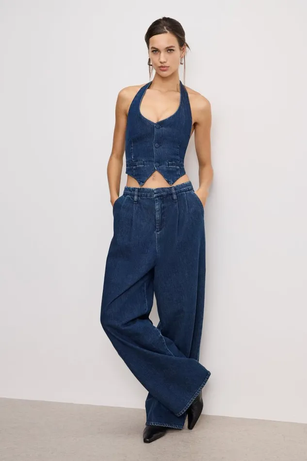 Women GOOD AMERICAN Tops DENIM HALTERVEST Indigo724 Women GOOD AMERICAN Tops DENIM HALTERVEST Indigo724