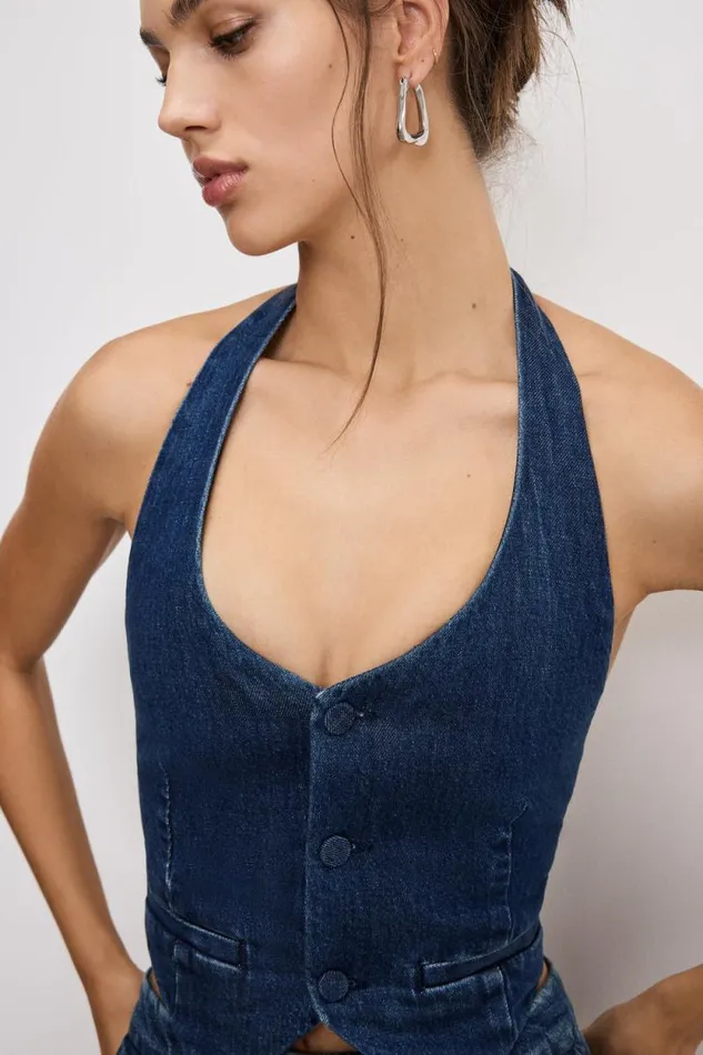 Women GOOD AMERICAN Tops DENIM HALTERVEST Indigo724 Women GOOD AMERICAN Tops DENIM HALTERVEST Indigo724
