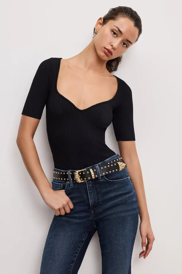 Women GOOD AMERICAN Tops STRETCH RIB KNITTOP Black001