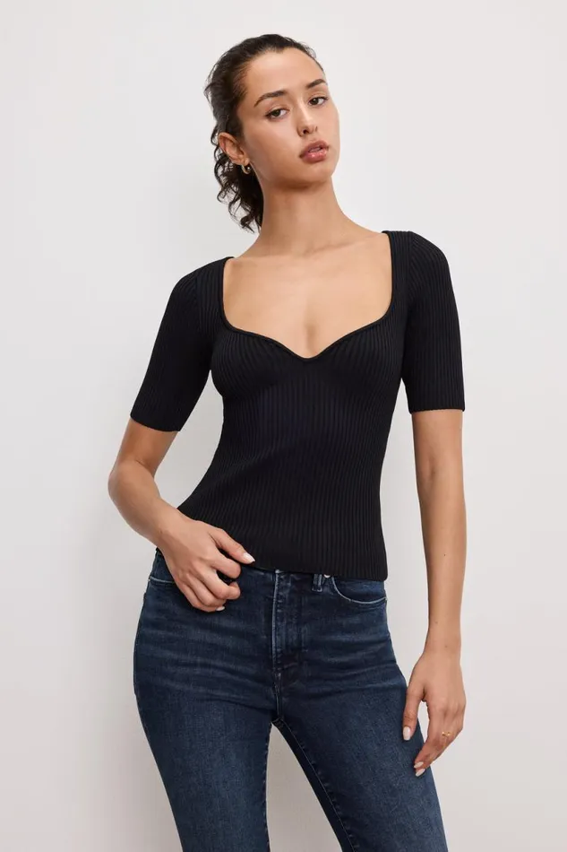 Women GOOD AMERICAN Tops STRETCH RIB KNITTOP Black001 Women GOOD AMERICAN Tops STRETCH RIB KNITTOP Black001