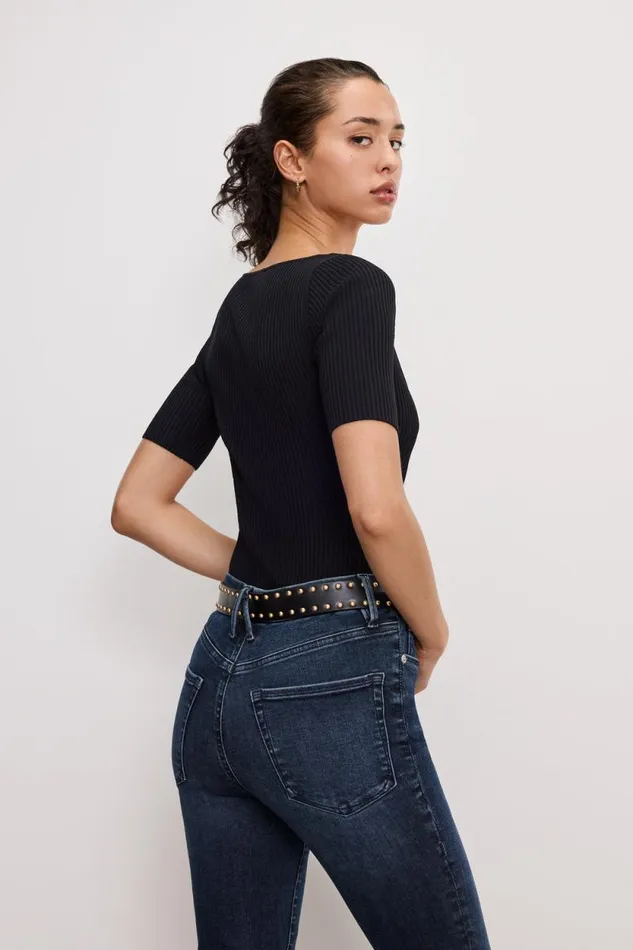 Women GOOD AMERICAN Tops STRETCH RIB KNITTOP Black001 Women GOOD AMERICAN Tops STRETCH RIB KNITTOP Black001