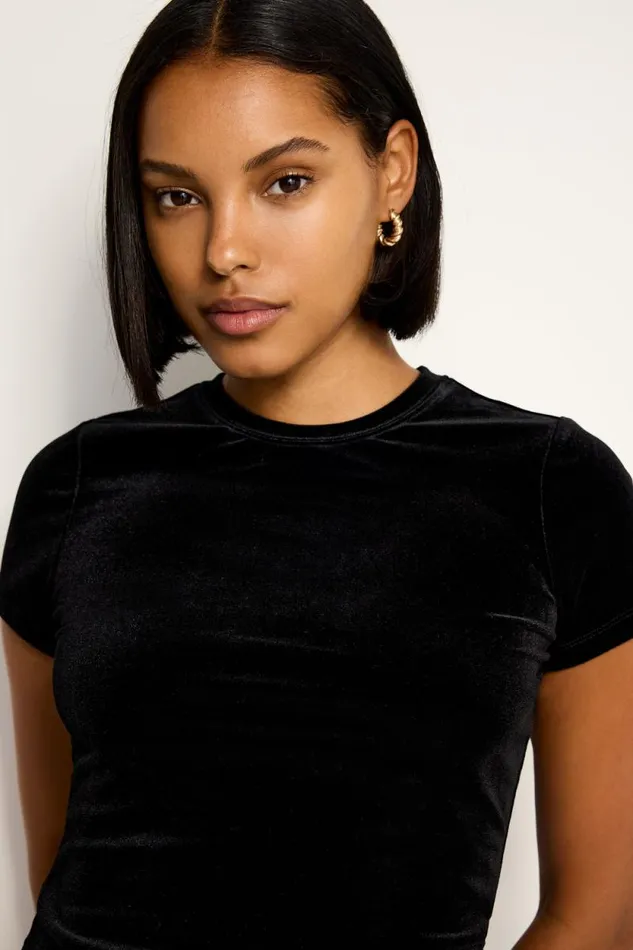 Women GOOD AMERICAN Tops VELVET BABYTEE Black001