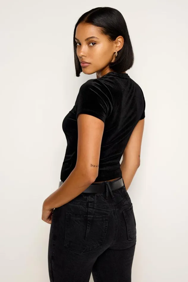 Women GOOD AMERICAN Tops VELVET BABYTEE Black001