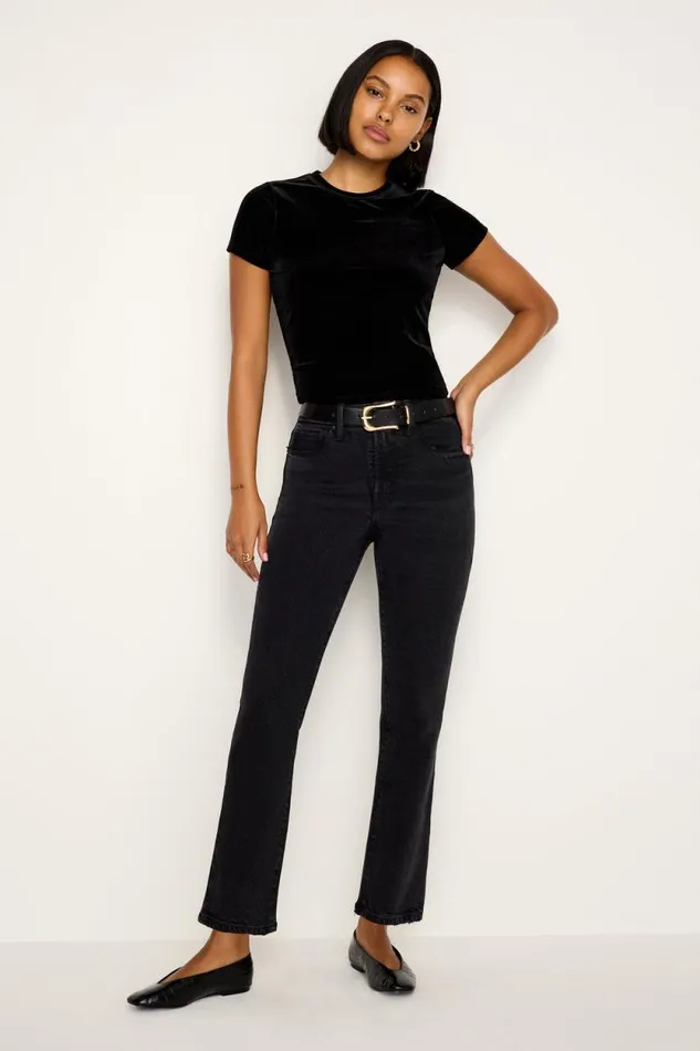 Women GOOD AMERICAN Tops VELVET BABYTEE Black001