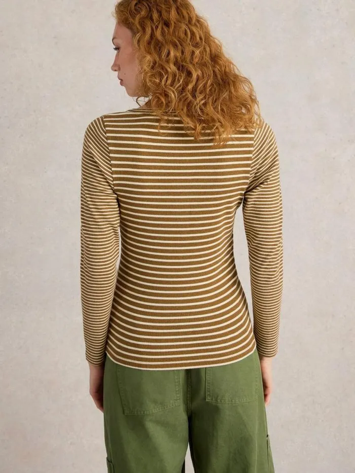Women HALLEY RIB STRIPE HENLEY Chartreuse Multi White Stuff Tops and Tees