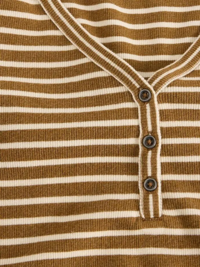 Women HALLEY RIB STRIPE HENLEY Chartreuse Multi White Stuff Tops and Tees